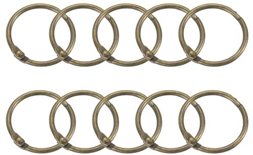 sourcing map Shower Curtain Rings,20pcs - Carbon Steel Round Snap Shower Curtain Hooks, 1 Inch Loose Leaf Binder Rings for Shower Curtain Rods (Bronze)