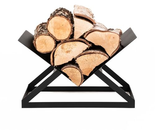 Kapaga – Support triangulaire en métal pour bois de cheminée, étagère à bois de cheminée 26x37,5x55 cm, stockage de bois intérieur, soudé – prêt à l'emploi immédiatement, revêtement poudre, support