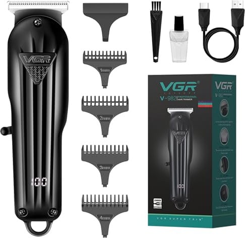 VGR Tondeuse à barbe électrique rechargeable pour homme – USB-C – Tondeuse sans fil – Batterie de 120 minutes – Lames en acier inoxydable – Kit de toilettage pour le visage masculin pour moustache,