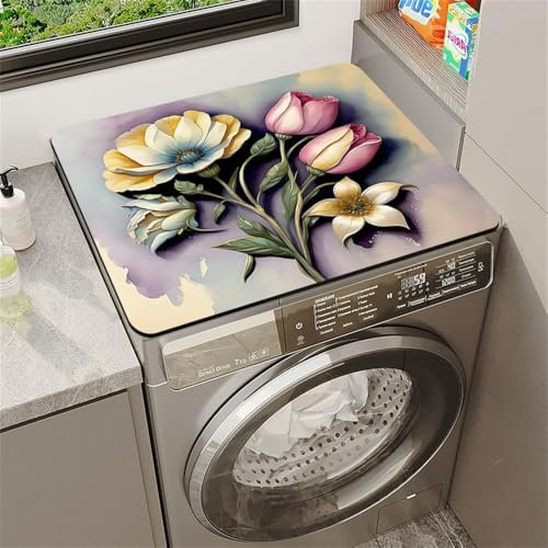 Highdi Funda Lavadora, Retro Floral Cubre Lavadora, Funda para Lavadora Antideslizante, Funda Lavadora De Tambor, Suave Recortable, Universal, para Lavadora, Cocina (Retro,60x60cm)