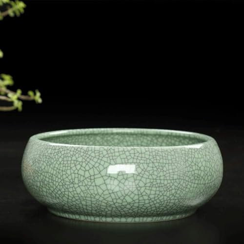 FQDZ Pot de fleurs en céramique avec motif craquelé de glace au four, pot aquatique d'intérieur pour jonquilles, herbe à monnaie en cuivre, aneth vert, pot d'eau hydroponique (style 1)