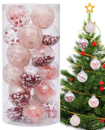 Smileshiney Kugelschmuck für den Weihnachtsbaum, Weihnachtskugelschmuck, Hängender Anhänger Weihnachtsfeiertag, Weihnachtsbaumschmuck-Set mit 24 Stück, bruchsichere hängende Kugelanhänger,