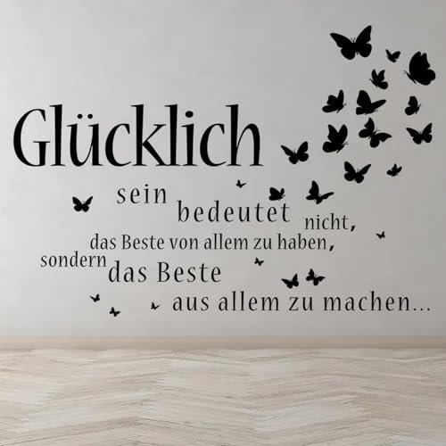 Wandtattoo Sprüche, Glücklich Inspirierende Zitate Schwarze Schmetterlinge Buchstabe Traum Sprüche Wandaufkleber für Schlafzimmer Wohnzimmer Esszimmer Wanddeko Wandsticker