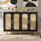 Merax Sideboard Kommode mit 4 Schränken, Buffetschrank mit viel Stauraum, Rattan-Holzschränke, Anti-Kipp-Design, Landhausstil, Beistellschrank für Schlafzimmer, Wohnzimmer, Esszimmer, Schwarz, 120cm