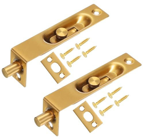 sourcing map Flush Bolt 4.06 x 0.87 Inch Solid Brass Door Flush Bolt for Double Door Concealed Slide Lock Latch Stainless Steel for Wood Sliding Doors Cupboard Cabinet Light Gold, Pack of 2
