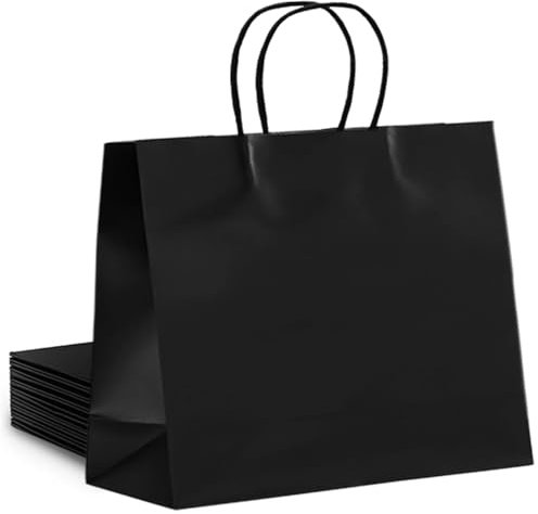 Favuit Papiertüten mit Henkel, 6stk Geschenktüten 31 x 42 x 13 cm Kraftpapiertüte mit Kordelgriff Papiertragetasche für Einkaufen Hochzeiten Verpackungen Geburtstag Weihnachten Schwarz (Groß Größe)