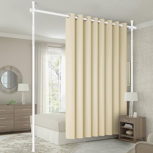 Raumteiler Paravent Gardinenstange ohne Bohren, Flexibel einstellbare Stehende Hängend Vorhangstange, ohne Vorhänge Raumtrenner/Trennwand, für Wohnzimmer und Schlafzimmer | B 178 cm x H 317 cm, Weiß