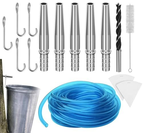 Ahornsirup Zapfhähne Kit,Taps Spiles Für Herstellung Von Ahornsirup,Ahornsirup-synthetikfilter,Sammelrohre Maple Syrup Tapping Kit,Birken-Sirup-Zubehör,Wiederverwendbare Edelstahl Ahornsirup Wasserhäh