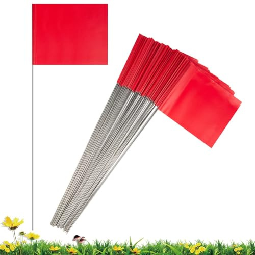 Turodeuo 50Pack Marking Flags, Red Yard Flags 15x4x5Inch, Marker Flags, Lawn Flags Markers, Irrigation Flags, Landscape Flags
