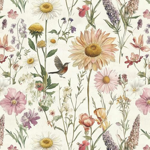 Livebor Floral Peel and Stick Wallpaper for Bathroom 16.9inch x 118.1inch