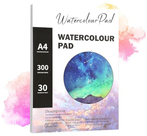 Bloc de peinture A4 300 g/m² – 30 feuilles de papier aquarelle, aquarelle papier idéal pour aquarelles, bloc de papier aquarelle parfait pour débutants, étudiants et artistes.
