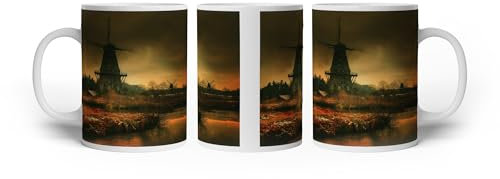 deyoli Motivetasse Alte Weizenmühle – Mahlwerk der Zeit 300ml, aus weißem Keramik/Kaffetasse/Geschenkidee