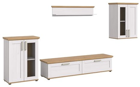 xonox.home Wohnzimmer Verona 4tlg. Set Wohnkombination Wohnwand Wohnzimmermöbel Wohnzimmerschrank Möbelkombination Wohnzimmerset in Sibiu Lärche Nb. Absetzung Artisan Eiche Nb.