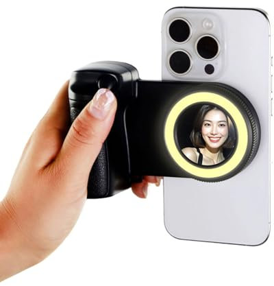 Growalleter Agarre para cámara: agarre magnético para cámara de teléfono con anillo de luz y control remoto inalámbrico, luz RGB ajustable para iPhone y Android, mango ergonómico para vlogging