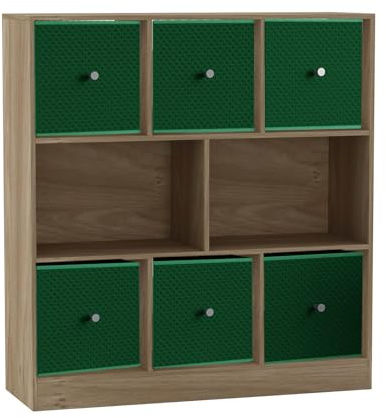 URBNLIVING 8 Cube Asymmetrical Bookcase with 6 Fabric Storage Drawers, Modern Freestanding Shelving Unit for Books, Toys & Decor, Engineered Wood Organizer Cabinet for Home & Office