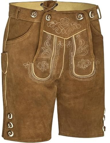 TR Martha Premium Lederhose für Herren - Elegante Trachtenhose Gr.46-60 - Kurze Trachten Lederhose mit Träger für Männer - Oktoberfest Hose (48, Hellbraun)
