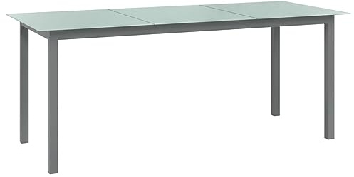 Qnhdfrt Table de jardin en aluminium avec plateau en verre - Gris clair - 190 x 90 x 74 cm - Stable et moderne - Pour jardin, balcon, terrasse