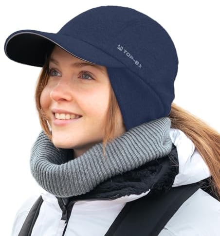 TOP-EX Damen Wintermütze Basecap mit Zopfloch, Fleece und Ohrenschutz | Wasserabweisend, reflektierend und fleecegefüttert mit Ohrenschutz und Zopfloch – für Laufen, Wandern, Camping und Skifahren