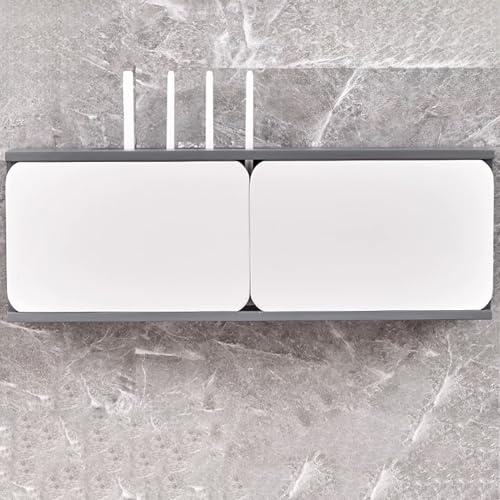 YHWKGZ Mueble de Madera for Router WiFi, Caja de Almacenamiento Para Enrutador de Pared, Estante for Módem, Organizador de Cables, Puerta Corredera Tradicional(Gray+white,60cm/23.6in)