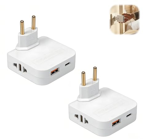 2 PCS Adaptateur Multiprise Plat, Murale Extra Plate avec 2 Prises Secteur, 1 Port USB Et 1 Port USB-C, Prise Murale Plate Pivotante 180°, Multiprise Compacte Derrière Meuble pour Maison Et Bureau