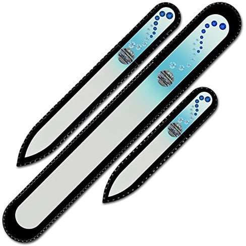 Mont Bleu Set of 3 Crystal Nail Files hand decorated with crystals from Swarovski® | Hand Made, Czech Tempered Glass, Lifetime Guaranty