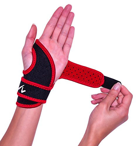 Handgelenk-Bandage mit Daumenoese und Klettverschluss zur Stabilisierung und Schmerzlinderung Schwarz-Rot