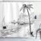 ABAKUHAUS Schwarz und weiß Duschvorhang, exotischer Urlaub, Stoffliches Gewebe Badezimmerdekorationsset mit Haken, 175 x 220 cm, Schwarz Weiß
