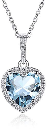ChicSilver Collana Pendente Donna Cuore Piccolo in Argento Sterling 925 con Zirconi Brillanti Pietra Nascita 12 Mese Mesi Catenina Catena Regolabile Gioiello alla moda - Marzo Acquamarina