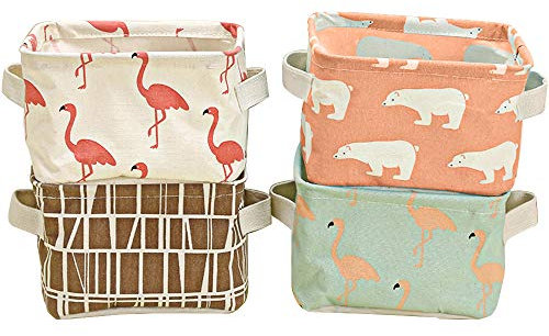 ZhengYue Cotton Folding Storage Baskets Household Storage Organizer for Electronic Accessories/books/Cosmetics Organization on the Table 4 Pack
