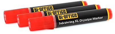 Bi-Office Inkstring XL Whiteboard Marker mit Geltinte und 3 mm Runder Spitze - 3er-Pack Rot