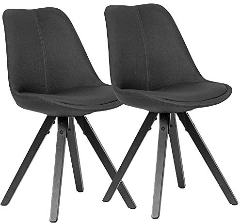 Wohnling 2er Set Esszimmerstuhl Anthrazit mit schwarzen Beinen Stuhl Skandinavisch, Polsterstuhl mit Stoff-Bezug, Design Küchenstuhl gepolstert