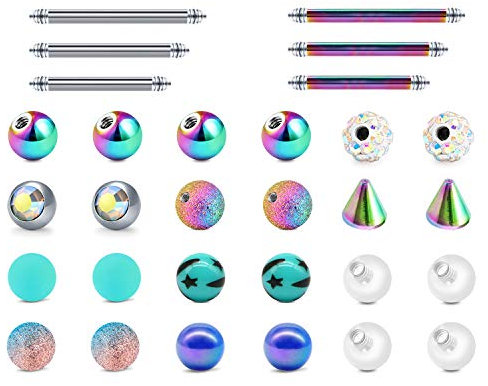 LAURITAMI 24stk Piercing Ersatzkugeln Chirurgischstahl & Acryl 5mm 14G Zunge Nippel Bauch Industrie Barbell Piercing Schmuck