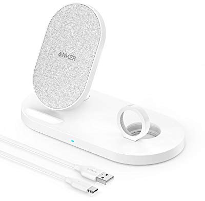 Anker PowerWave Sense 2-in-1 Ladeständer kabellose Ladestation Ladepad + iWatch Halterung, kompatibel mit Apple Watch SE/6/5/4/3/2/1, iPhone 12/12 Pro/12 Pro Max/SE (Weiß)
