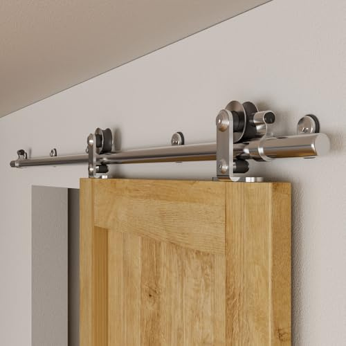 WOLFBIRD Schiebetürbeschläge Edelstahl 200cm Schiebeschiene Komplettes Rollschienenset Heavy Duty Stabil für einzelne Holztür (T-Form)