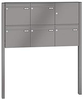 RENZ/Basic B / 5er Freistehende Briefkastenanlage Standbriefkasten/RAL-Farbe 9007 Volumen 12 L/zum Einbetonieren/Dein-Briefkasten.de