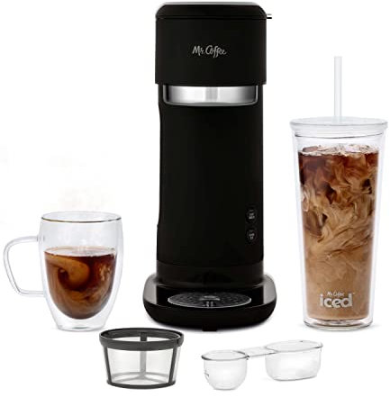 Mr. Coffee Iced and Hot Coffee Maker, Single Serve Machine with 22-Ounce Tumbler and Reusable Coffee Filer, Black