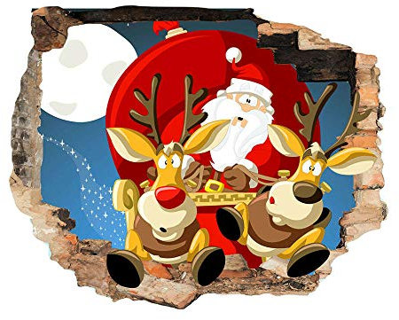 Wandtattoo - Wandaufkleber Schlitten Rentier Kinder Schlafzimmer Mädchen Jungen Wohnzimmer G979 3D Aufkleber für die Wand - Wanddekoration - 80x125cm