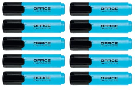 OFFICER PRODUCTS Textmarker 10er Pack - Blau/Highlighter Textliner Die Ungiftige Tinte, Keilspitze Leuchtfarben Hohe Qualität/Strichstärke 2-5mm