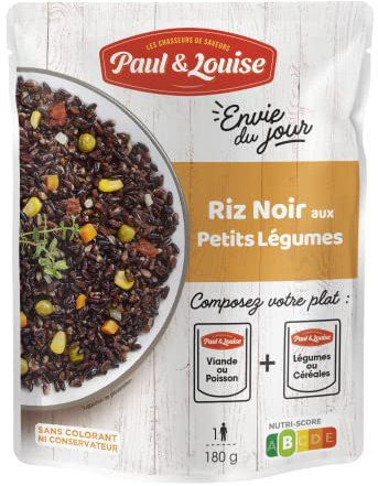Paul & Louise Envie Du Jour - Riz noir aux petits légumes 180g - Sachet micro ondable - Prêt en 2 min - À combiner avec nos sachets de viande ou de poisson