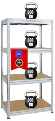 PROREGAL Schwerlastregal Dino 180x90x60 cm Fachlast 600kg Verzinkt, Garagenregal, Lagerregal, Steckregal, Kellerregal