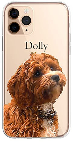 SmartGiftShop Pet Portrait Personalised Custom Phone Cover Case CLEAR Flexible - Brush Style Dog Cat Animal for iPhone 13 Mini - Brush Style