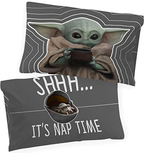 Jay Franco Star Wars The Mandalorian Coffee 2er-Pack Kissenbezüge – doppelseitig, superweiche Kinder-Bettwäsche mit Baby Yoda