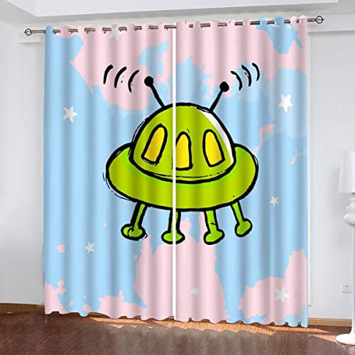 Außerirdischer Raumschiff Vorhang Blickdicht B 110 X H 95 cm Universum Gardinen mit ösen Polyester Schallschutz Vorhänge 2er Set für Kinderzimmer Wohnzimmer Schlafzimmer Modern Home Dekoration