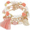 Carufin Cristal Multicouche Perle Bracelets Tempérament Gland Élasticité Bracelet Main Accessoires Bijoux pour Femmes et Filles (Rose)