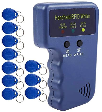 Spactz Copiadora duplicadora de lectores RFID de mano de 125 kHz, programador de clonador de tarjeta de identificación de actualización, 10 tarjetas regrabables