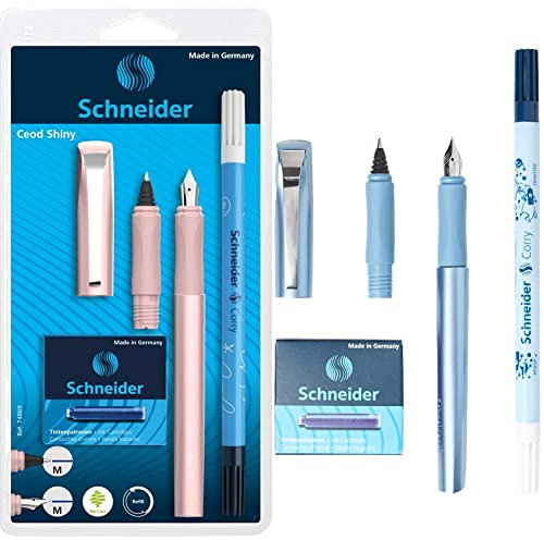 Schneider 74869 Ceod Shiny Schreibset mit Füller, Tintenroller, Tintenkiller power pink & 74863 Ceod Shiny Schreibset mit Füller, Tintenroller, Tintenkiller pacific blue, 9-teiliges Set