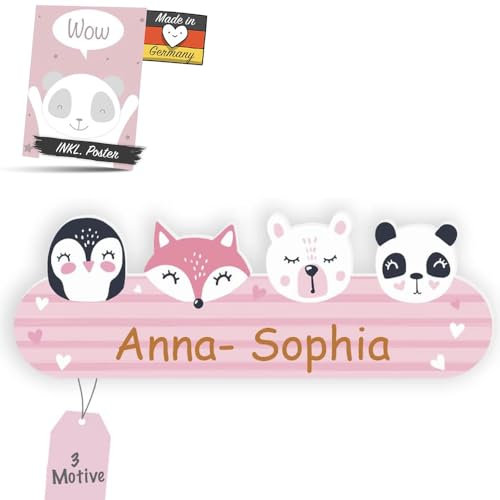 Kindsblick® Tierträume Türschild Kinderzimmer inkl. Gravur mit Wunschname I Namensschild Kinderzimmer mit Klebepunkten für einfache Montage I Namensschilder Kinderzimmer hergestellt in DE