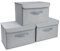 DIMJ 3 Pack Foldable Storage Boxes with Lids, Collapsible Storage Bin with Handle, Fabric Storage Basket Organiser Box for Wardrobe, Closet, Shelf, Office Light Grey