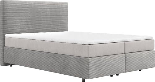 DELIFE Boxspringbett Dream-Well Cord Silbergrau 140x200 cm mit TFK Matratze u. Topper