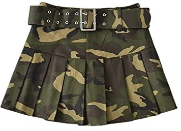 OZEO Röcke Damen,Damenmode Plissierter Denim Minirock ArmyGreen High Waist Camouflage Cargo Rock Mit Gürtel A-Linie 90S Streetwear Patchwork Kurzrock Für Mädchen Damen,S